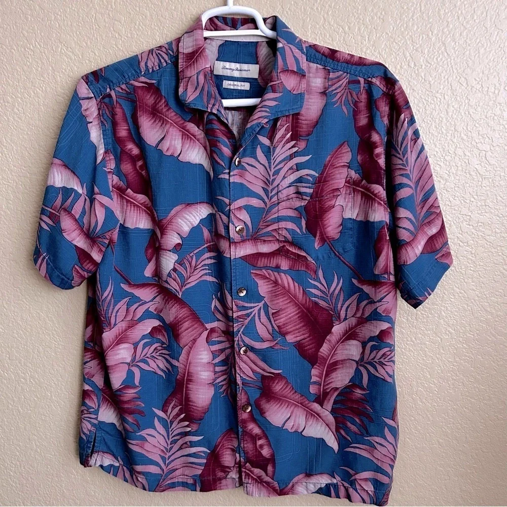 Tommy Bahama Original Fit Tropical Print Silk Short Sleeve Button Down Shirt